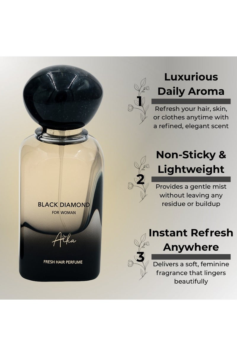 ايكا عطر أيكا بلاك دايموند 50 مل للنساء، عطر يدوم طويلاً للجسم والشعر، عطر خالٍ من الكحول للنساء برائحة التوابل والجلد والعنبر مع نفحات شرقية جريئة. - Image 2